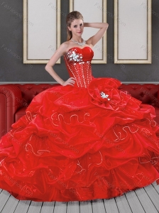 Fashionable Sweetheart Red 2015 Quinceanera Dresses with Beading and Pick Ups