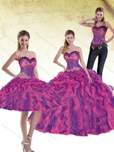 Modest 2015 Multi Color Quinceanera Dresses with Beading and Ruffles