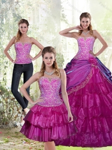 New Style 2015 Appliques and Ruffled Layers Fuchsia Sweet 15 Dresses