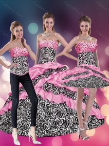 Pretty 2015 Pink Zebra Strapless Printed Quinceanera Dresses with Beading