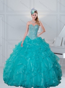 Remarkable Sweetheart Beaded 2015 Quinceanera Dresses in Turquoise