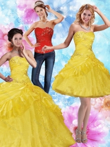 Wonderful 2015 Strapless Yellow Quinceanera Dresses with Beading