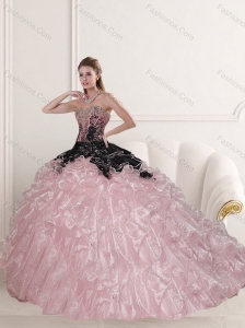 Wonderful Sweetheart Quinceanera Dresses in Pink with Beading and Ruffles