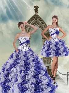 2015 Brand New White and Purple Quince Dress with Beading and Ruffles