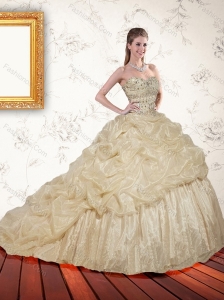 2015 Romantic Champagne Sequined Quinceanera Dresses with Pick Ups and Sequins