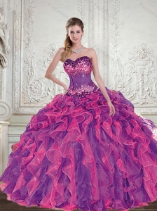 2015 Romantic Multi Color Quinceanera Dresses with Beading and Ruffles