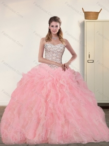 Sweetheart 2015 Baby Pink Quinceanera Dresses with Beading and Ruffles