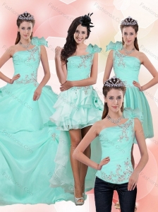 2015 Apple Green Quince Dress with Beading and Appliques