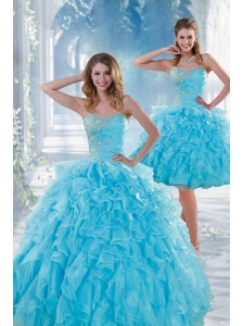2015 Beautiful Baby Blue Sweet 16 Dresses with Beading and Ruffles