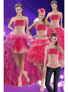 2015 Modest Beading and Lace Quinceanera Dresses in Hot Pink