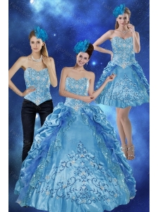 2015 Sweetheart Teal Quinceanera Gown with Embroidery and Pick Ups