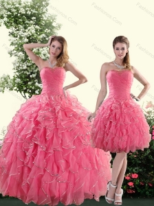 Beautiful Strapless Paillette Quince Dresses in Rose Pink for 2015