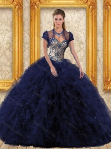 Trendy Navy Blue 2015 Quinceanera Dresses with Appliques and Ruffles