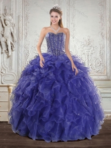 Wonderful Royal Bule Quince Dresses with Beading and Ruffles for 2015