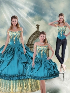 Brand New Off The Shoulder Teal Sweet 15 Dresses with Pick Ups and Embroidery