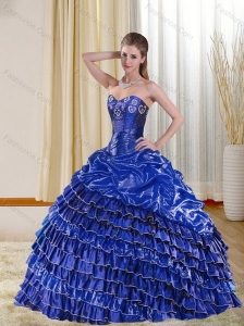 Detachable Royal Blue Quince Dress with Ruffled Layers and Beading