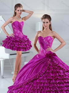 Dynamic Fuchsia Quince Dress with Beading and Ruffled Layers for 2015