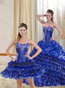 Perfect Royal Blue Sweetheart Quince Dress with Beading and Ruffled Layers