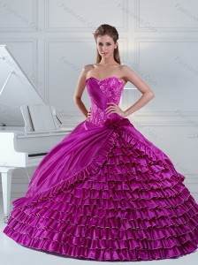 2015 Elegant Fuchsia Quince Dress with Beading and Ruffled Layers