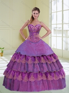 New Style Beading and Ruffled Layers Purple Quinceanera Dress