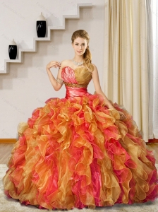 Detachable Multi Color Sweet 15 Quinceanera Dress with Beading and Ruffles