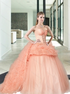 Unique and Hot Sales Pink Sweet 16 Dress with Beading and Ruffles For 2015