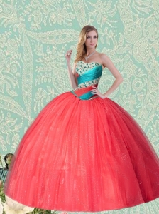 Unique Sweetheart Coral Red Quinceanera Dress With Beading and Ruffles