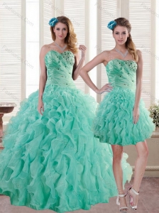 Newest Aqua Blue Quince Dresses with Beading and Ruffles for 2015