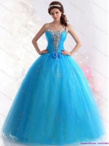 2015 New Arrival Blue Quinceanera Dresses with Rhinestones and Bowknot