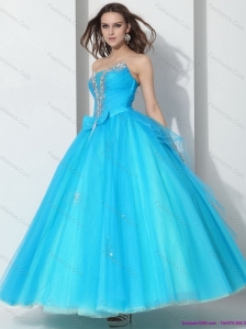 New Arrival 2015 Beading Baby Blue Quinceanera Dresses with Bownot