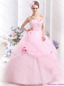 New Arrival Baby Pink Sweet Sixteen Dresses with Hand Made Flowers