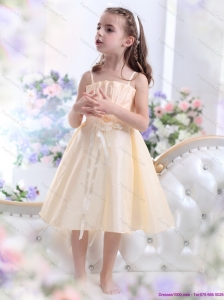 Champagne Spaghetti Straps Little Girl Pageant Dresses with Waistband and Hand Made Flower