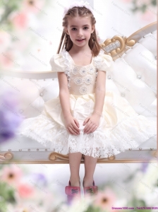 Gorgeous Champagne Little Girl Pageant Dress with Hand Made Flower and Lace