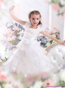 Gorgeous Ruffled Layers White 2015 Little Girl Pageant Dress with Hand Made Flower