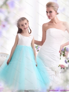 Popular White and Baby Blue Scoop Little Girl Pageant Dress for 2015