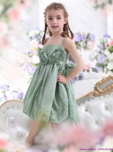 Unique Spaghetti Straps Little Girl Pageant Dress with Waistband and Hand Made Flower