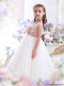2015 Pretty Scoop Little Girl Pageant Dress with Hand Made Flowers