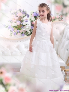 Most Popular White Scoop Flower Girl Dress with Appliques
