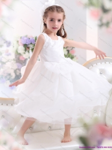 Popular Scoop White Bowknot A Line Little Girl Pageant Dresses for 2015