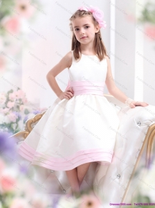 White Scoop Little Girl Pageant Dress with Light Pink Bowknot
