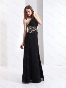 2015 Sexy One Shoulder Beading Prom Dress in Black