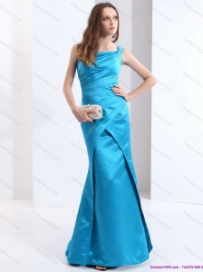 Popular One Shoulder Baby Blue Long Prom Dresses with Brush Train