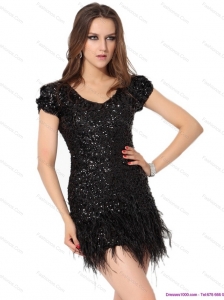 Sexy Black Mini Length Prom Dress with Sequins and Macrame