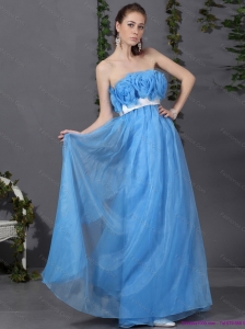 2015 Elegant Long Prom Dresses with Hand Made Flowers and Sash