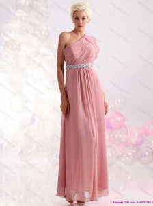 2015 Elegant One Shoulder Prom Dress with Beading and Ruching