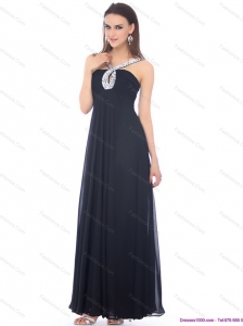 2015 Modest Black Prom Dresses with Beading