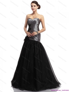 Elegant Appliques Ruching Brush Train Prom Dresses in Silver and Black