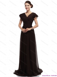 Elegant Cap Sleeves and Brush Train 2015 Prom Dress in Black