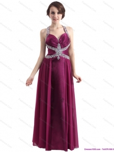 Elegant Sequins Halter Top Ruching and Beading Prom Dresses in Wine Red