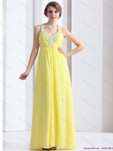 Modest 2015 Cheap Halter Top Yellow Prom Dress with Floor Length